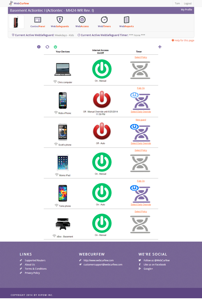 Device Control Panel With On Off Switches - WebCurfew